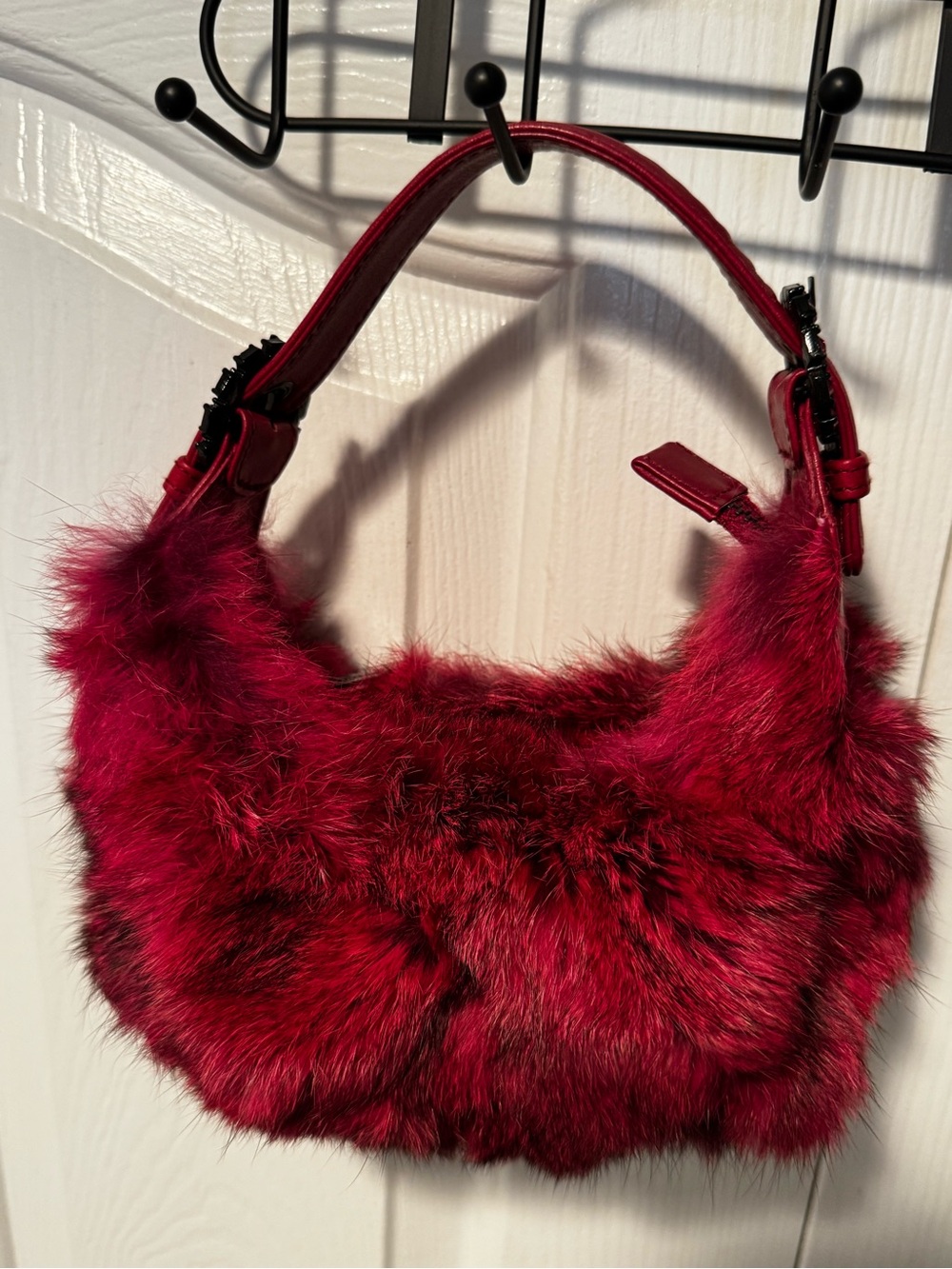 Vintage Isabella Fiore Y2K Rabbit Fur Rhinestone Mini Bag - Picture 2 of 9